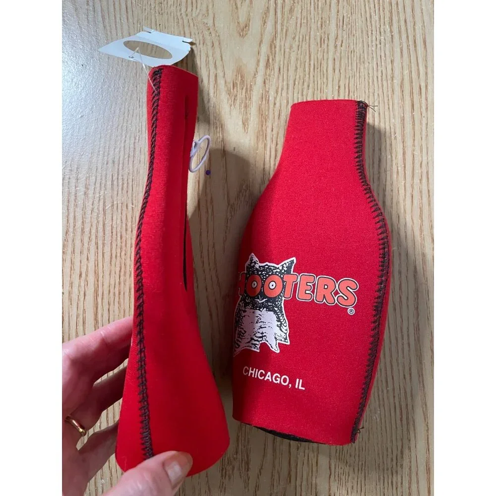 New Bundle of 2 Hooters Vintage Bottle Koozies from Chicago Illinois Red